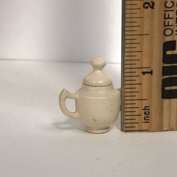 doll house miniature wooden sugar kitchen pot white double handled vessel - Picture 2 of 6